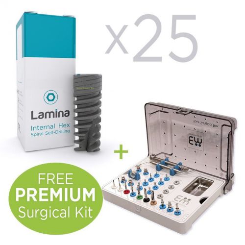 25 x LAMINA® Self-Drilling Dental Implant, Internal Hex &amp; Get Free Surgical Kit