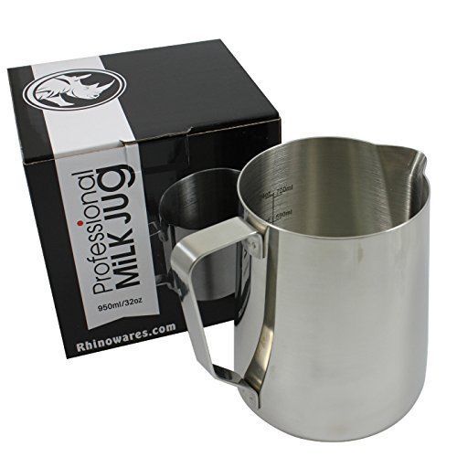 BrewGlobal Rhinoware Professional Milk Pitcher, Stainless Steel 32 oz RHMJ32oz