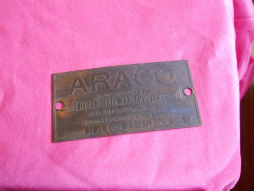 araco hit and miss engine brass tag 4 hp oil city pa model da