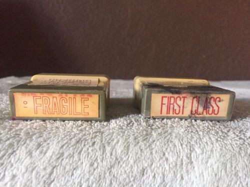 Lot of 2 Vintage Self-Inking Rubber Stamps FIRST CLASS &amp; FRAGILE