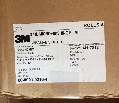 NEW 1 Case 3M microfinishing Film 4 Roll 1.812&#034; 450&#039; 5/8&#034;Abrasive side out 40MIC