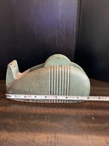 Old Vintage Industrial Heavy Cast Iron Whale Tail Scotch Tape Dispenser Green