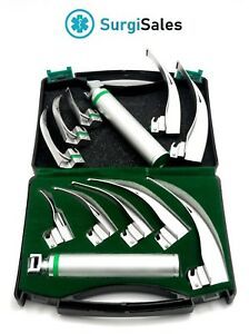 FIBER OPTIC Laryngoscope Mac Set of 5 BLADE &amp; HANDLES FIBEROPTIC GERMAN