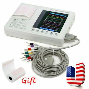 USA 3-channel ECG/EKG Machine Cardiograph Electrocardiograph +2 Printer Paper CE