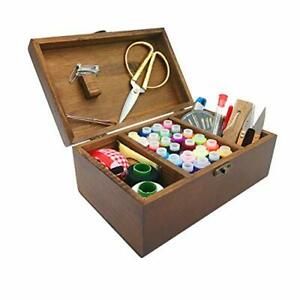 Sewing Kit Box Basket, Wooden Hand Home Sewing Repair Tool Kit, Beginner