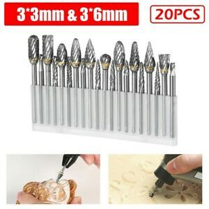 20pcs Set Carbide Rotary Cutter Burr Grinder Double-cut Solid For Deburring