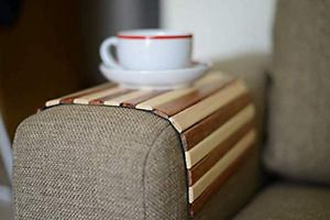 Couch Arm Tray for Coffee, Wine, Beer, Snacks and Remote Control | Natural Wood