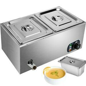 2 Pan Hot Well Bain Marie Food Warmer 110V 850W Steam Table Steamer Restaurant