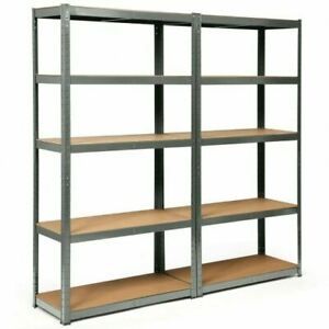 Durable 2pc Storage Shelves Garage Shelving Units Tool Utility Shelves-Gray