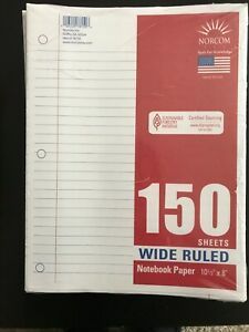 Normcon Wide Ruled Lined Filler Paper 150 Sheets New 10.5 X 8 Made In USA