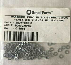 Small Parts Washer Zinc Plated Steel Lock 11/64 OD X 3/32 ID Pack of 100