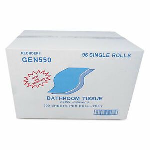 Gen Bath Tissue, Septic Safe, 2-Ply, White, 500 Sheets/Roll, 96 Rolls/Carton 550