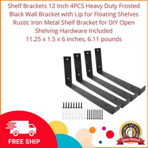 Shelf Brackets 12 Inch 4PCS Heavy Duty Frosted Black Wall Bracket with Lip