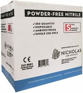 Nicholas Disposable Powder-Free Nitrile Exam Gloves - Size Small, Blue, 4 x 250