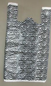 25 Zebra Print Design Plastic T-Shirt Retail Shopping Bags w/ Handles 11.5x6x21&#034;