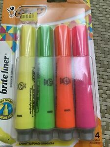 BIC Brite Liner Highlighter with Rubber Grip, Chisel Tip, Assorted, Pack of 4