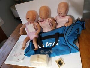 Lot of 3 Laerdal Baby Anne CPR Manikins w/ extra lungs &amp; choking objects