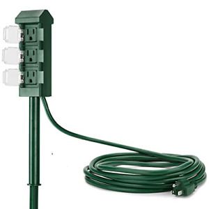 BESTTEN Outdoor Power Strip with 12-Foot Long Extension Cord, 3-Outlet Yard with