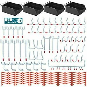 1/4&#034;Pegboard Accessories Organizer Kit, Attachment, Inch Hooks, Plastic Bins,