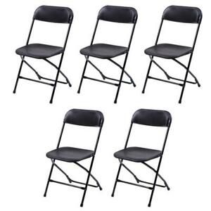 Lot 5 Plastic Folding Chairs Stackable Wedding Party Event Commercial Black