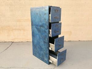 1940s File Cabinet, Blue Patina + Brass, Inspired by Van Gogh&#039;s Starry Night