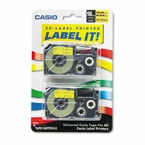 Casio Tape Cassettes for KL Label Makers, 18mm x 26ft, 2 per Pack (CSOXR18YW2S)