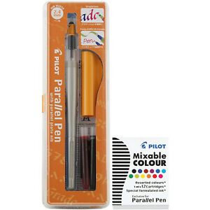 Pilot Parallel Pen 2.4mm Nib Orange Cap, Black &amp; Red Ink + 12 Asst Color Refills