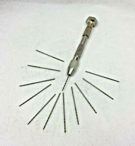 12 PCS 1/64&#034;  Micro Drill Bright USA + Pin Vise. Hobby, Jewelers, Watchmakers.