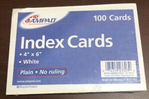 Vintage Ampad 4’ X 6’ White No Ruling Index Cards Pack Of 100 New &amp; Sealed