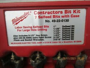 49-22-0130 MILWAUKEE CONTRACTORS BIT KIT 7EA. SELFFEED BITS WITH CASE AND PILOTS