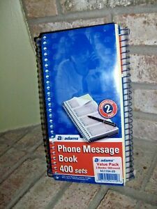 Adams carbonless 2-part phone message book. 2 400-set books, total 800, spiral