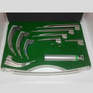 Fiber Optic Macintosh &amp; Miller Laryngoscope Set with 9 Blades + Medium Handle