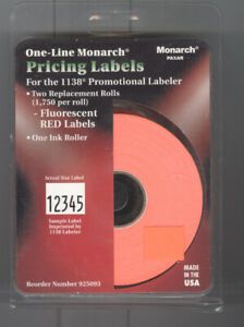 2 Rolls Genuine Avery Monarch 1136/1138 Plain Fluorescent Red Price Gun Labels