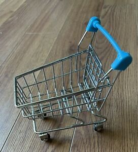 Mini Metal Wire Shopping Cart Grocery Mall Sample Toy Basket Working Wheels