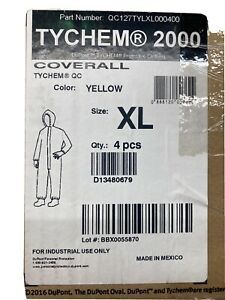 Dupont Tychem 2000 Coverall with Hood, QC127Tylxl000400, MXL Yellow Box Of 4