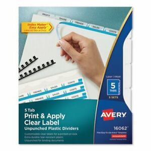 Avery Index Maker Unpunched Label Dividers, 5-Tab, 5 Sets/Pack (AVE16062)
