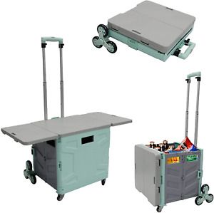 8 Wheeled Collapsible Utility Cart, Folding Shopping Cart Wheeled Rolling Crate,