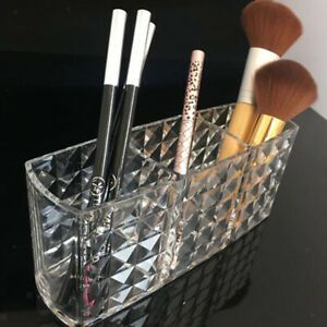 Clear Acrylic Makeup Organizer with 3 Brush Holder Deep Slots Storage Case