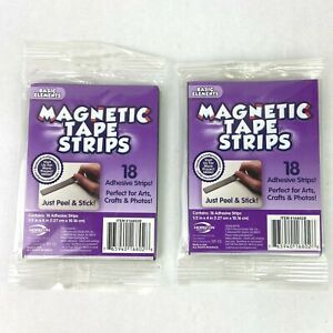 Lot 2 NEW Horizon Magnetic Tape Adhesive Strips 18 Pack 1/2&#034;x4&#034; Peel &amp; Stick USA