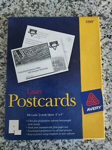 AVERY LASER POSTCARDS 4&#034; X 6&#034; #5389, 100 CARDS 2 CARDS/SHEET New!