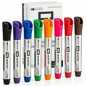 Glass Dry Erase Markers by Quartet, Bullet Tip, Assorted Colors 8 Pack, Great Er