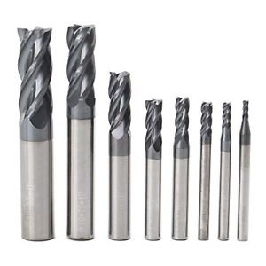 CNC End Mill Set, Carbide Tungsten Steel 4 Fultes Milling Cutter, Router Bits