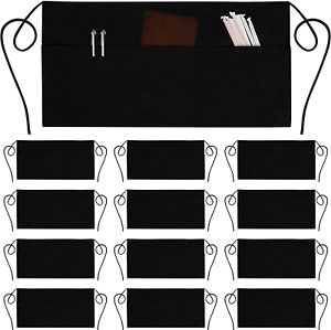 12 Pack Server Aprons with 3 Pockets - Waist Apron Waiter Waitress Apron Water