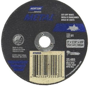 Norton Cut-Off Wheels 3&#034; X 1/16&#034; X 3/8&#034; - Metal Cutting (25 / Box)