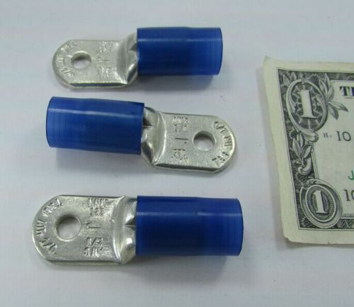 3 Large T&amp;B 2/0 Cable 1/4 Stud Sta-Kon Ring Terminals Solid Copper Blue RJ9711