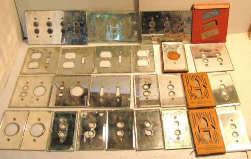 VINTAGE LOT OF OUTLET SWITCHES BEVEL  MIRROR GLASS PLATES PUSH BUTTON 2-3-4 GANG