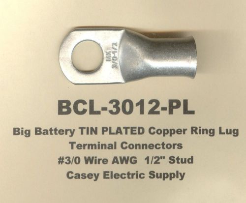 2 Big TIN PLATED Copper Ring Lug Terminal Connector #3/0 Wire AWG 1/2&#034; Std MOLEX