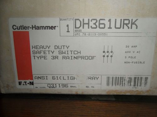 Cutler-hammer eaton dh361urk 30a 600v/250vdc 3 pole heavy duty safety switch nib for sale
