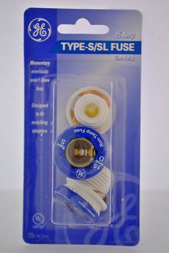 Ge 3-pack 15 amp type s/sl screw in time delay plug fuses 125 volt ac for sale