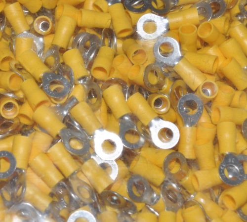 500PC INSULATED 1/4 RING CRIMP TERMINALS 12-10AWG YELLOW